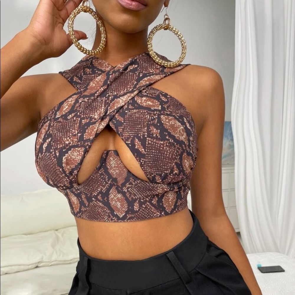 Shein snakeskin print halter top